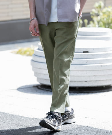 シャンタン センタープレス スラックスパンツ