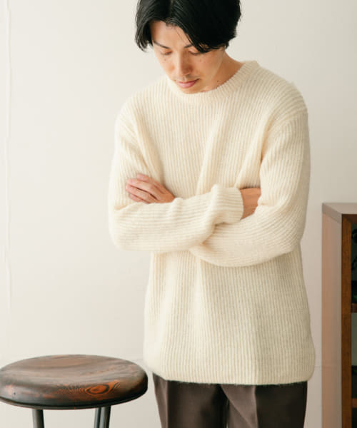 モヘアタッチ クルーネックリブニット