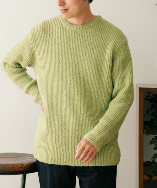モヘアタッチ クルーネックリブニット