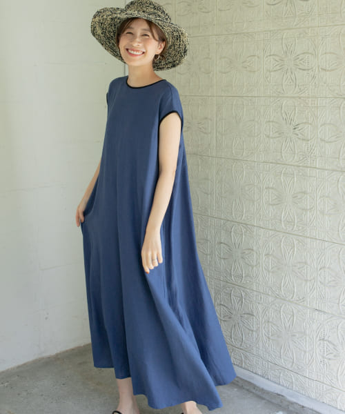 リネンレーヨンバイカラーワンピース