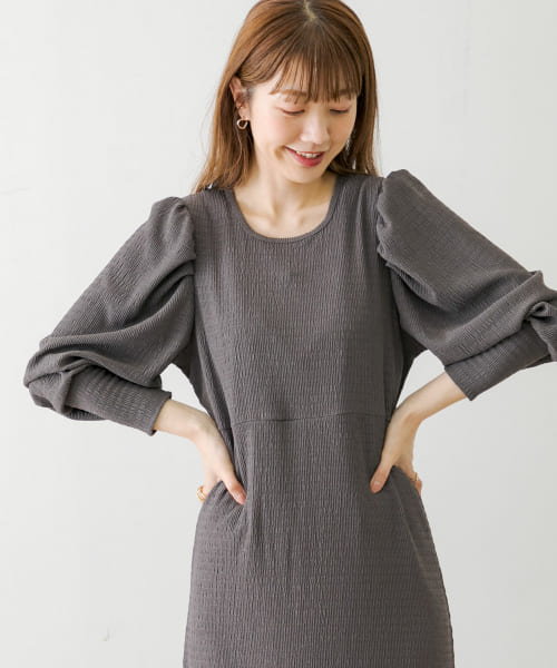 パフスリーブジャガードカットワンピース