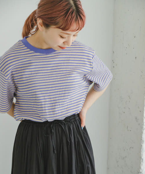 カラーボーダー ワッフルTシャツ