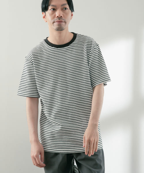 カラーボーダー ワッフルTシャツ