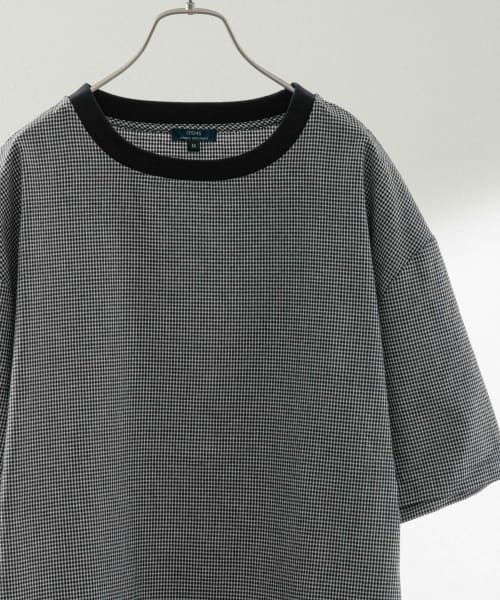 ドビーチェック 布帛クルーネックTシャツ