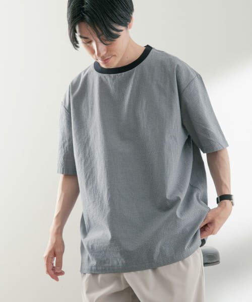 ドビーチェック 布帛クルーネックTシャツ