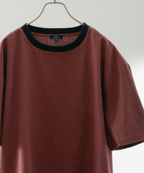 ドビーチェック 布帛クルーネックTシャツ