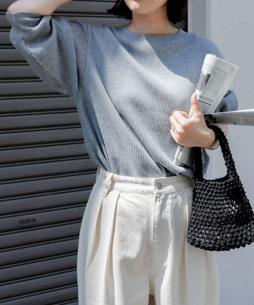 FORK&SPOON　変形ワッフルギャザースリーブプルオーバー
