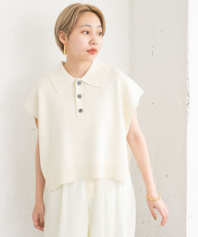 サイドオープンポロニット