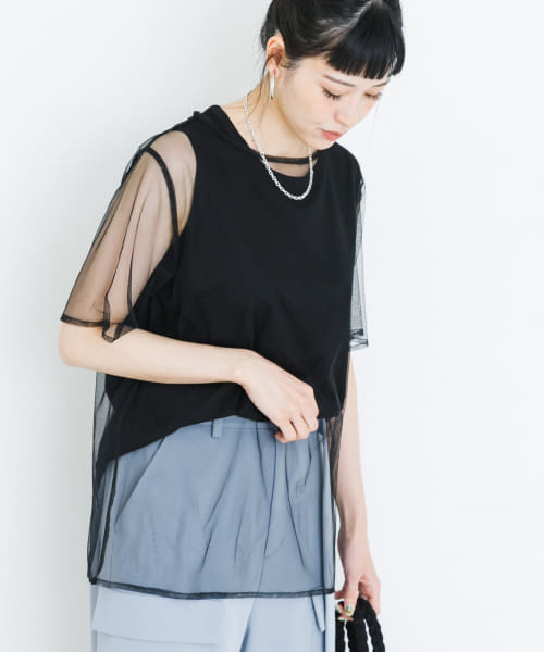 タンクトップ付きチュールTシャツ