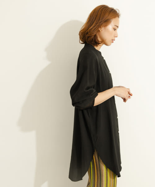 Audrey and John Wad　シアーリブ付バンドカラーロングシャツ