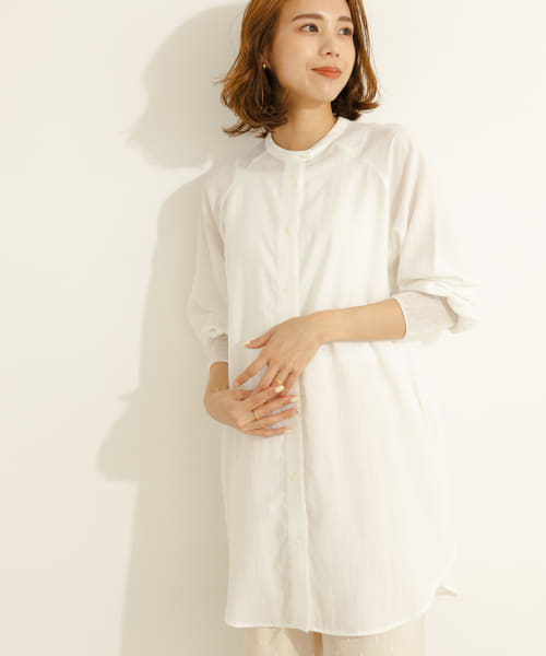 Audrey and John Wad　シアーリブ付バンドカラーロングシャツ