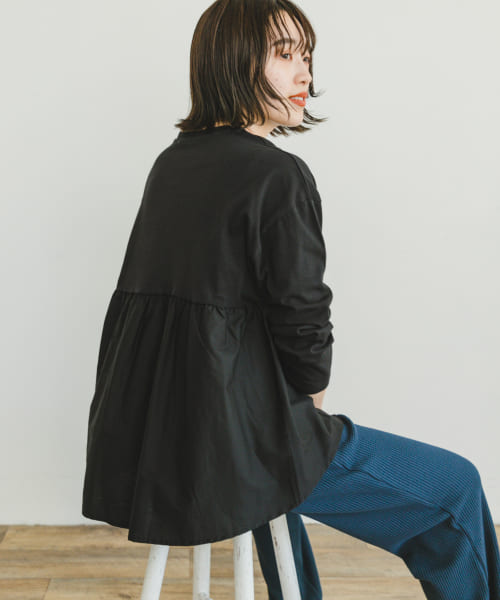 バックギャザーロングTシャツ