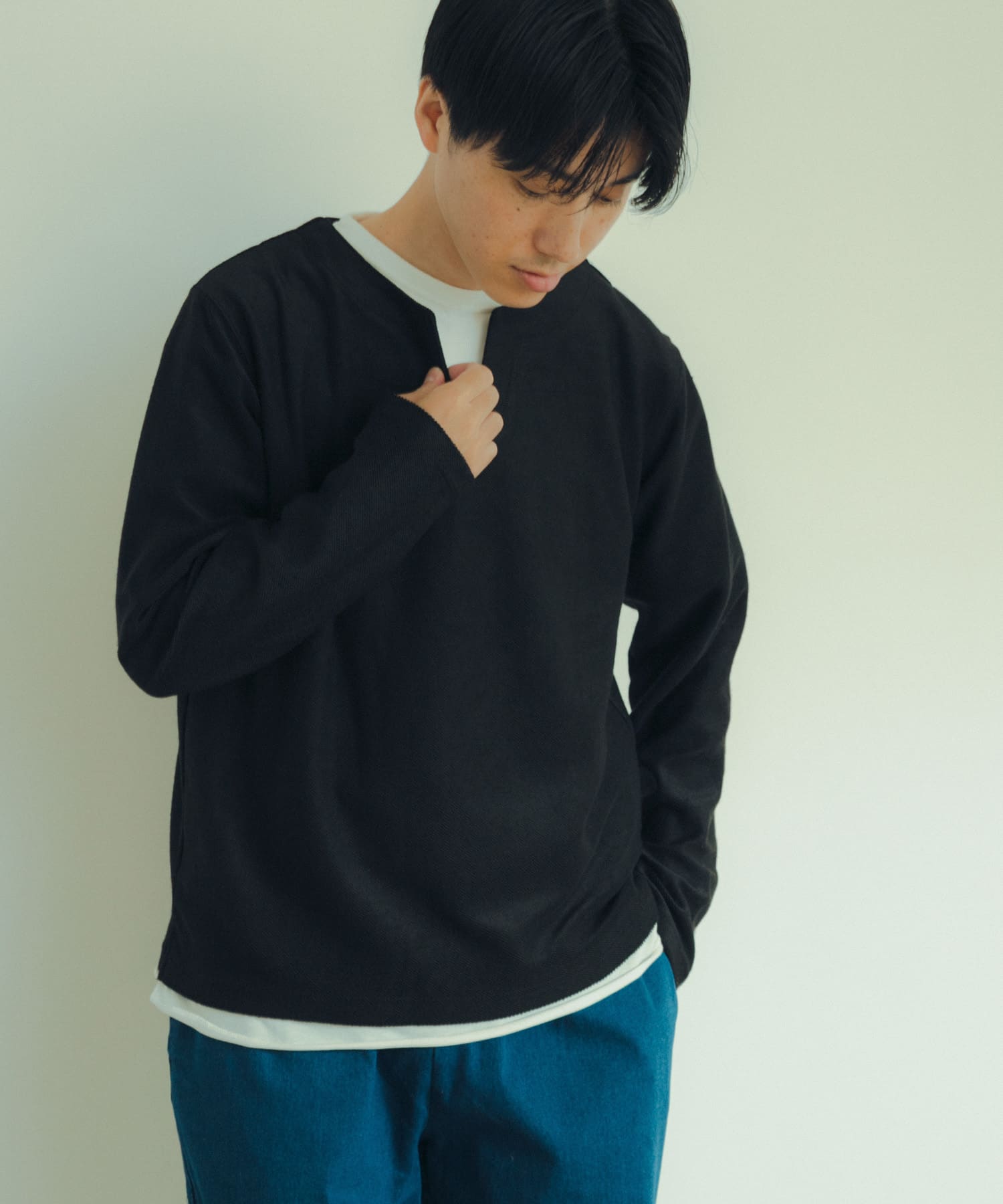 フェイクレイヤード キーネック カットソー[IT36-11A018]｜URBAN