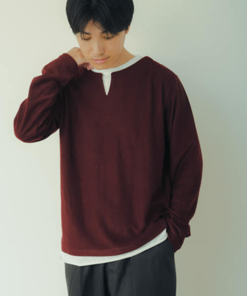 フェイクレイヤード キーネック カットソー