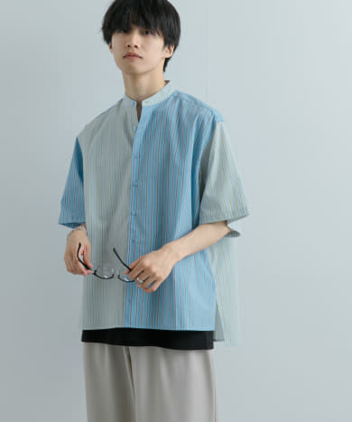 ⭐️ ユニセックス レトロストライプパッチワークシャツ L