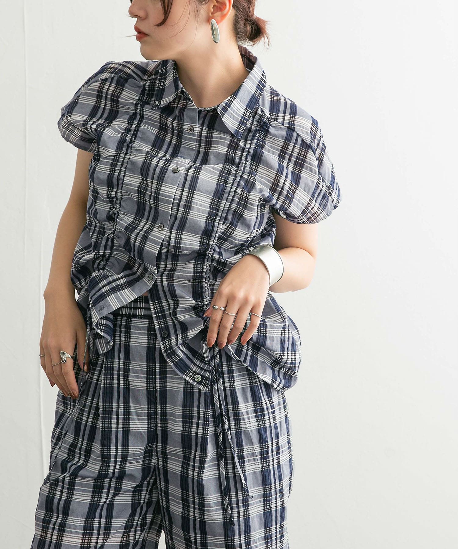 Floral check long sleeve shirt / 花柄チェック長袖シャツ