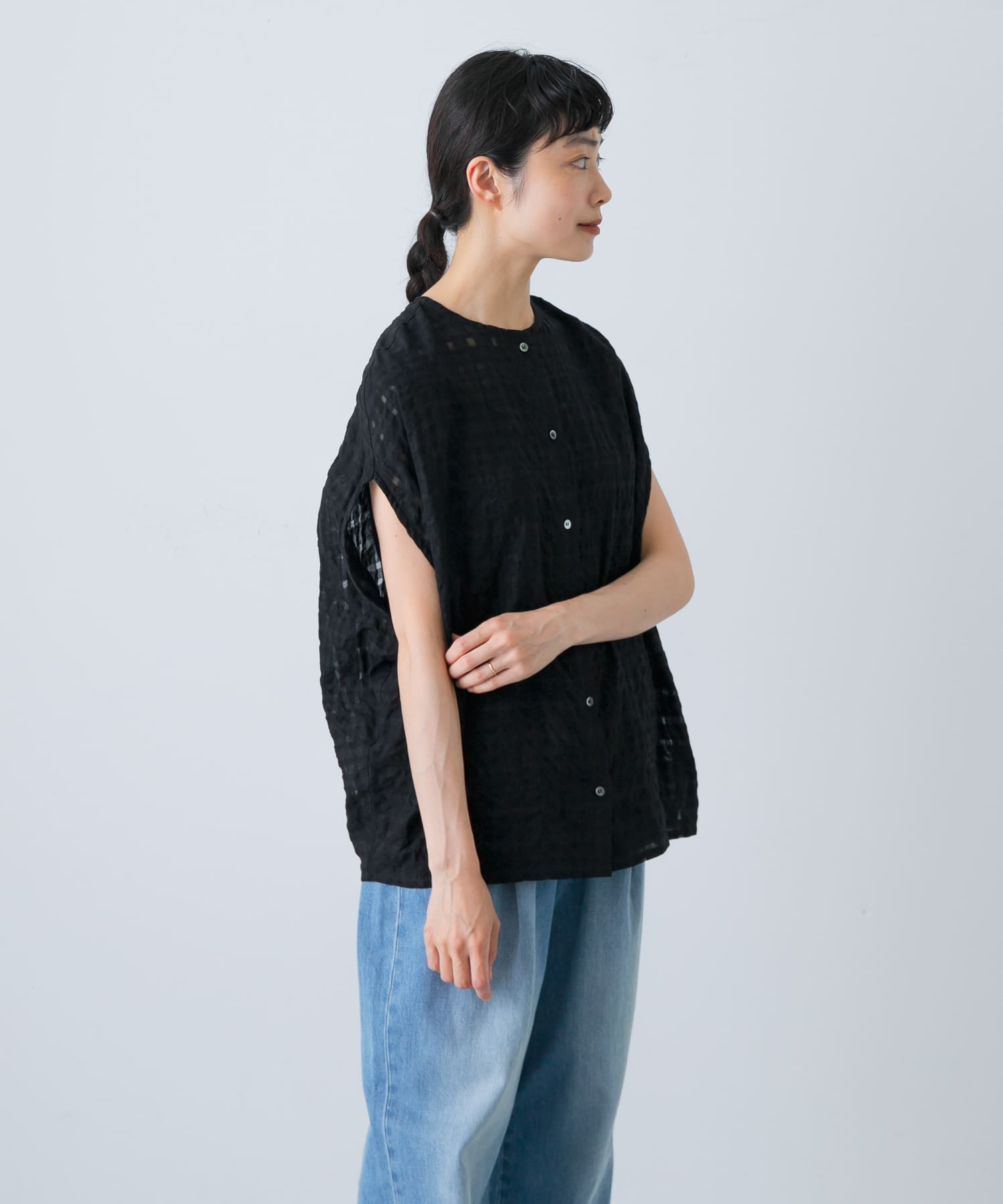 訳あり・アウトレット特集 新品◎かぐれ◎ シャドウチェックブラウス//ブラック トップス