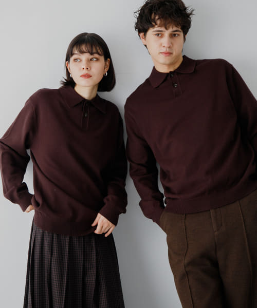 『ユニセックス』『洗濯可』ストレッチニットポロシャツ