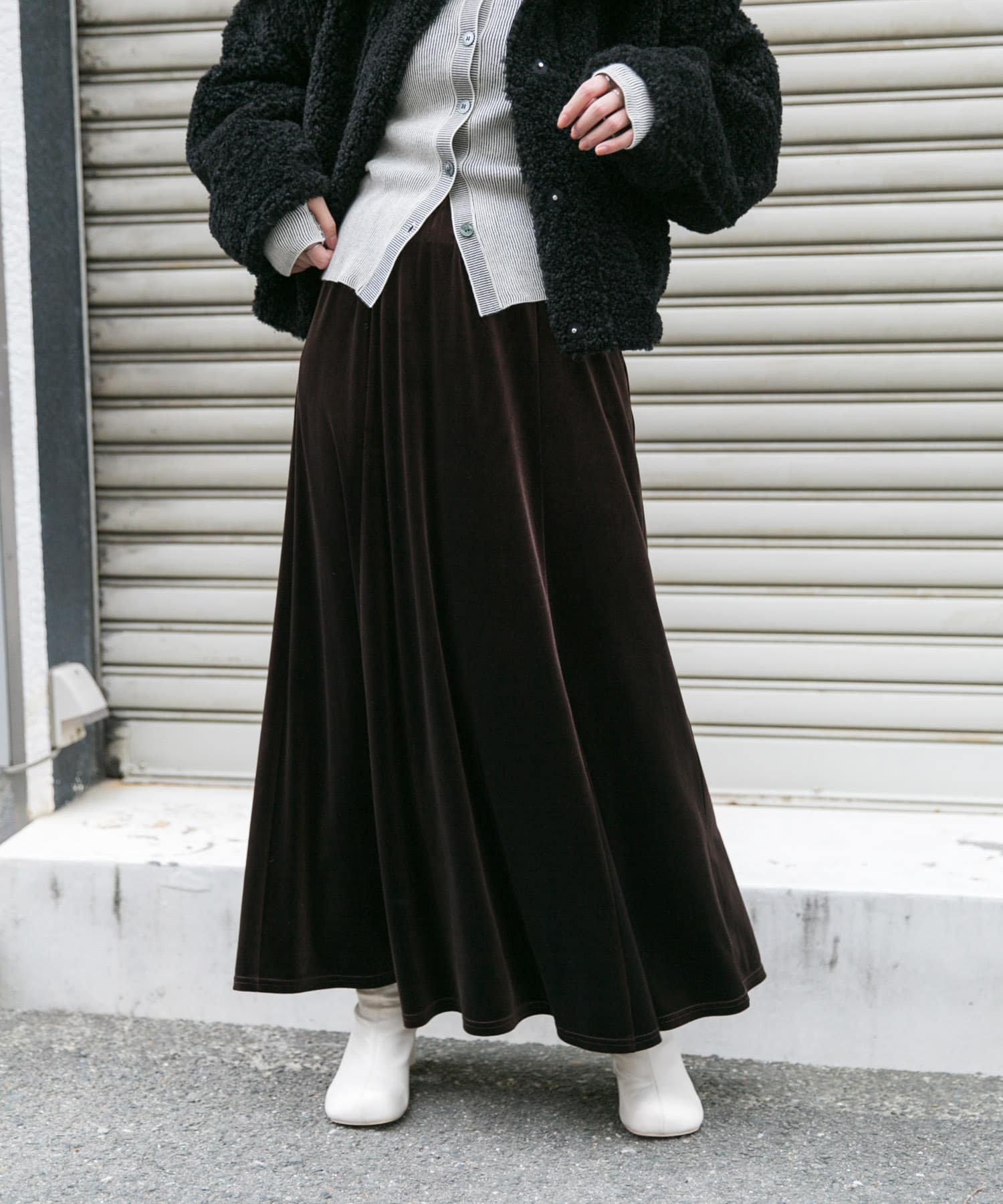 即納☆【2660】【ロングスカート】ベロアスカート 黒 SK249-1(10)