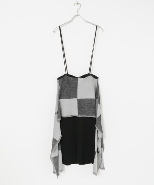TAN　BLOCK CHECKED SCALF DRESS
