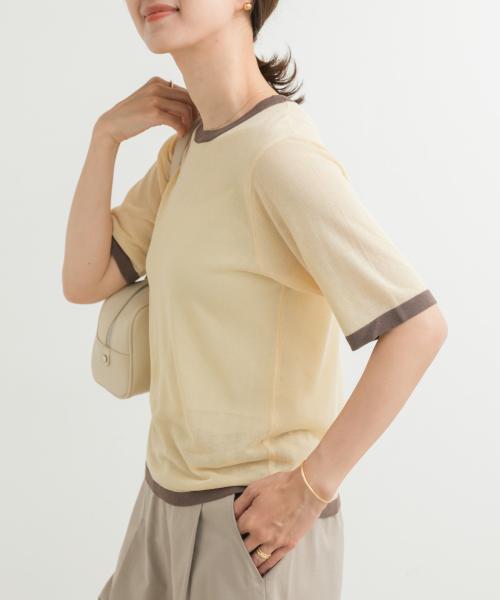 リンガー半袖ニットTシャツ