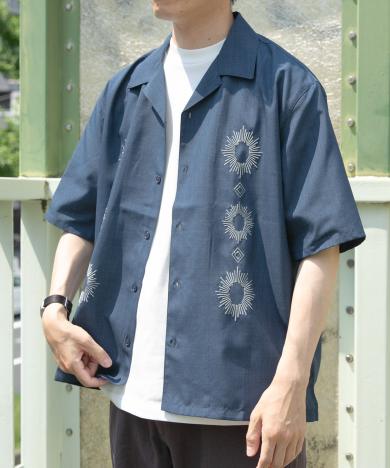 モチーフ刺繍ドライタッチ 半袖シャツ