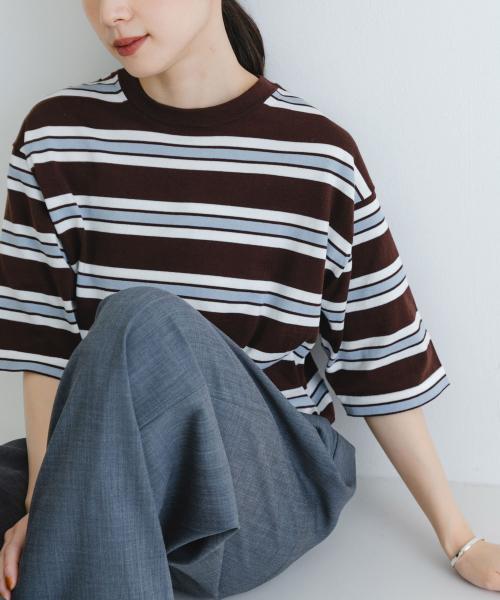new basic　マルチボーダーニットTシャツ