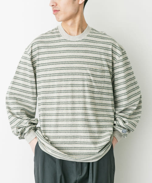 ENDS and MEANS　Pocket Long-Sleeve Tee(Striped)