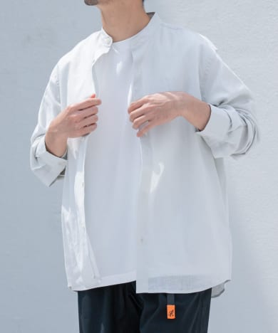 『WEB限定』『XLサイズあり』リラックスコットンリネンバンドカラー長袖シャツ