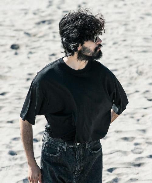 new basic　ウォッシャブルメリノウールショートスリーブTシャツ
