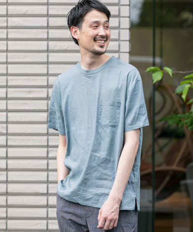 メンズファッションオススメ|ストレッチリネンクルーネックTシャツ