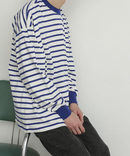 『ユニセックス』ボーダーエクストラルーズロンTシャツ