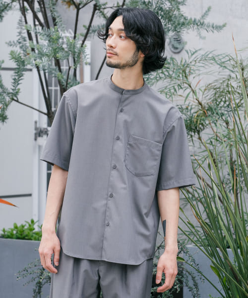 『Sサイズあり』『セットアップ対応』WASHABLEトロウールバンドカラーシャツ