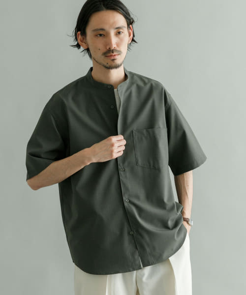 『Sサイズあり』『セットアップ対応』WASHABLEトロウールバンドカラーシャツ