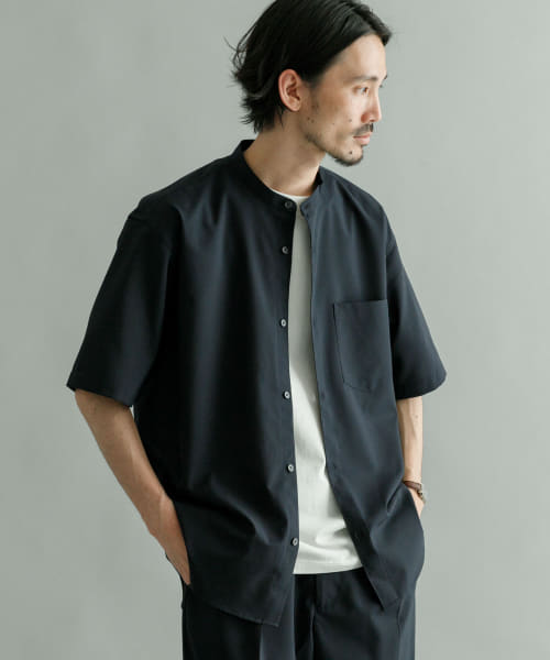 『Sサイズあり』『セットアップ対応』WASHABLEトロウールバンドカラーシャツ