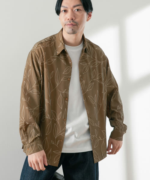 リーフプリント ロングスリーブシャツ
