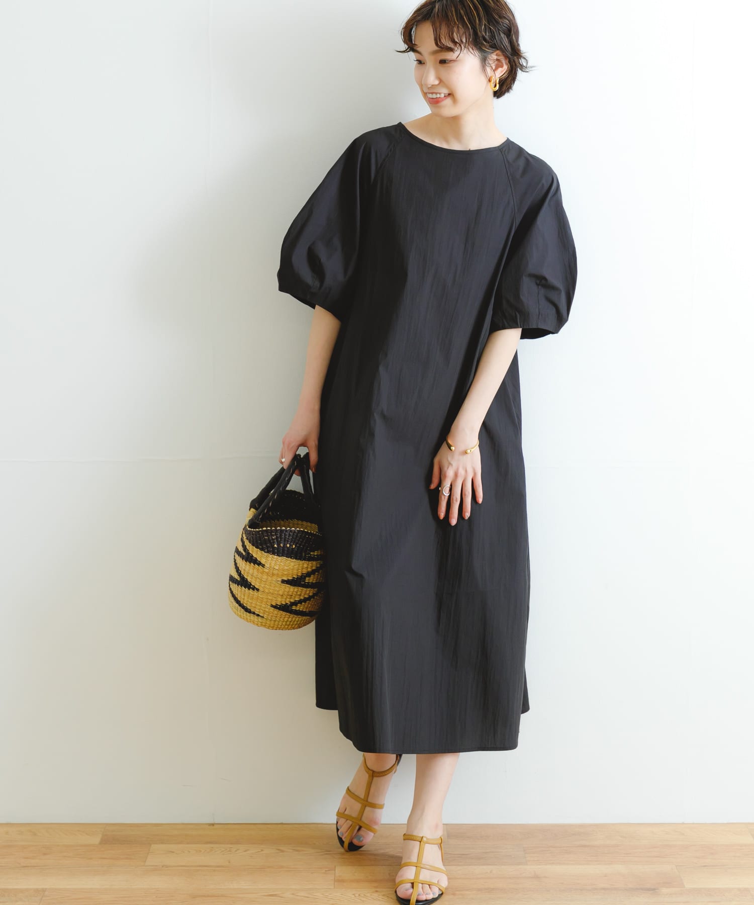 WEB限定』綿ナイロンランタンスリーブワンピース[UR35-26F010]｜URBAN