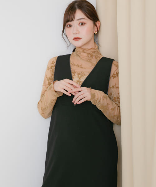 HEYUMM　フロッキーハイネックシアートップ