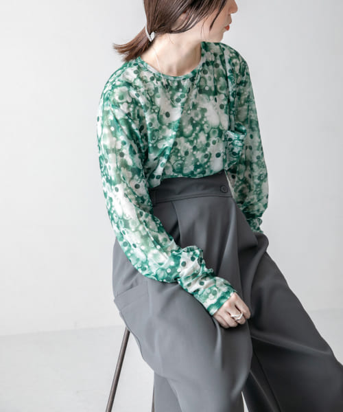 FUMIE=TANAKA　sheer print long t-shirts