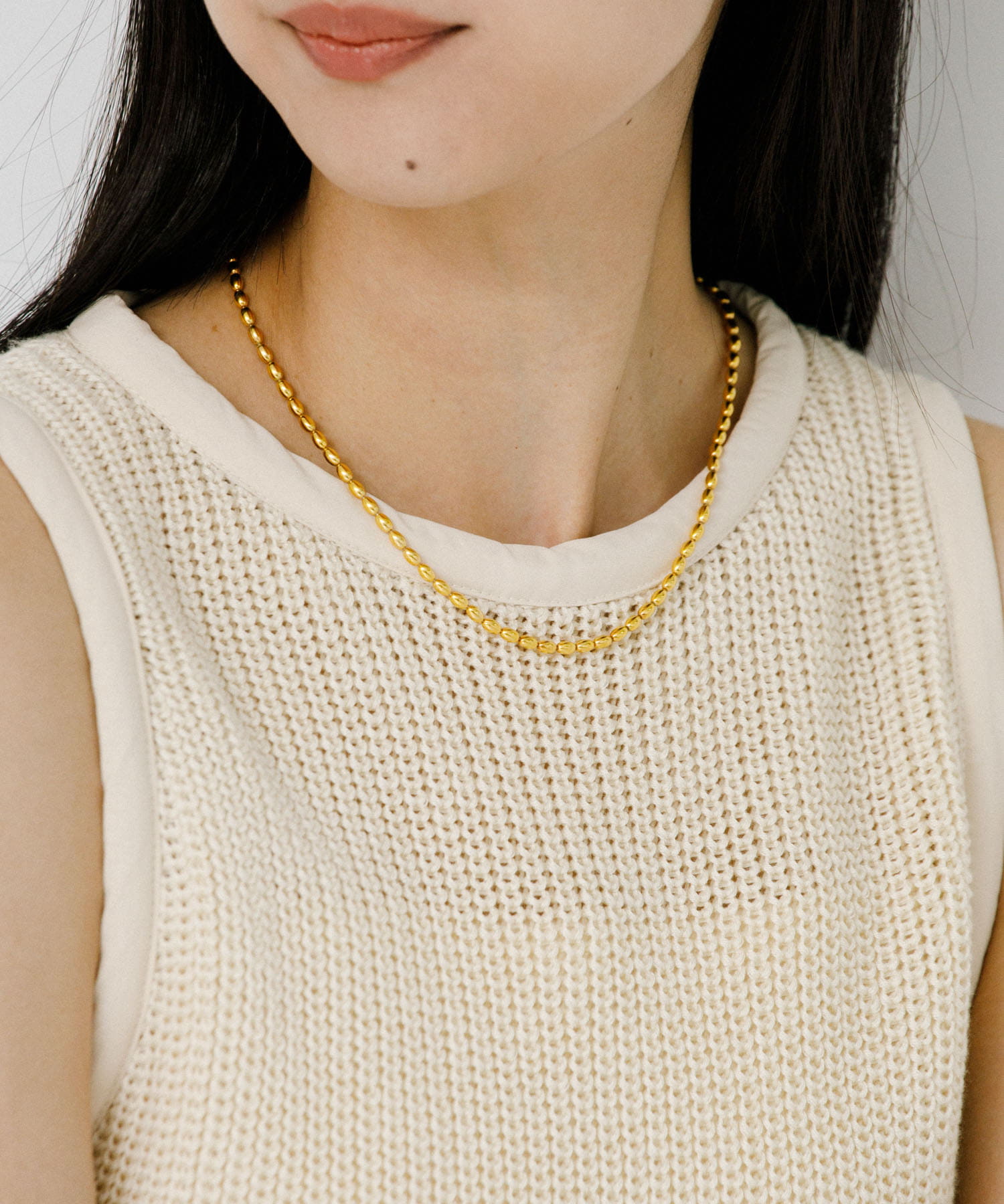 GOLD】SYMPATHY OF SOUL STYLE Oval Ball Chain Necklace