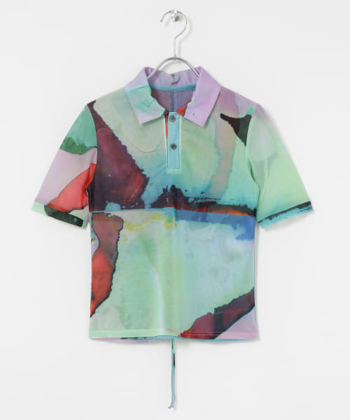 TARO HORIUCHI　Print Sheer Polo Top