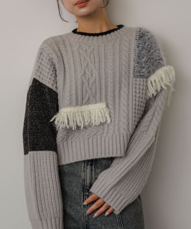 MAISON SPECIAL（メゾンスペシャル）の「フリンジパッチワークケーブルニットセーター【MAISON SPECIAL/メゾンスペシャル】（ニット /セーター）」 - WEAR