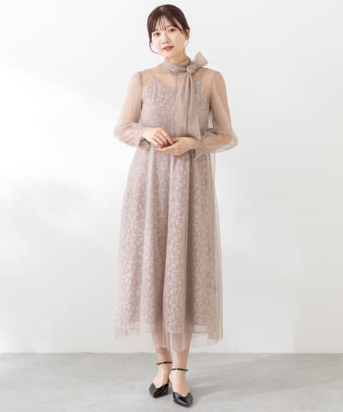 kaene　ラメチュールレイヤードレースドレス