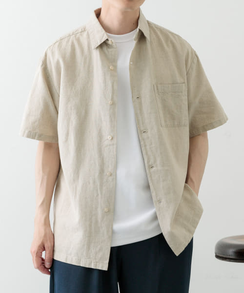 天然素材レギュラーカラー半袖シャツ