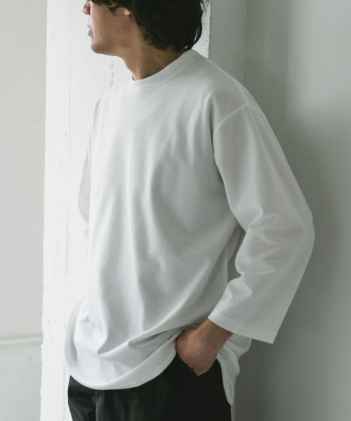 ポンチ8分袖ラウンドヘムTシャツ
