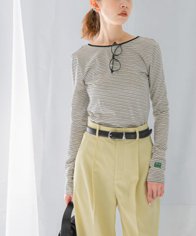 GREEN BUTTER　Two-way Stripe Patch T-shirts