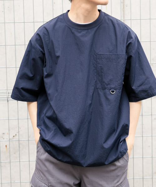 『撥水/イージーケア/接触冷感/UVカット』タスランナイロンクルーネックドロストTシャツ