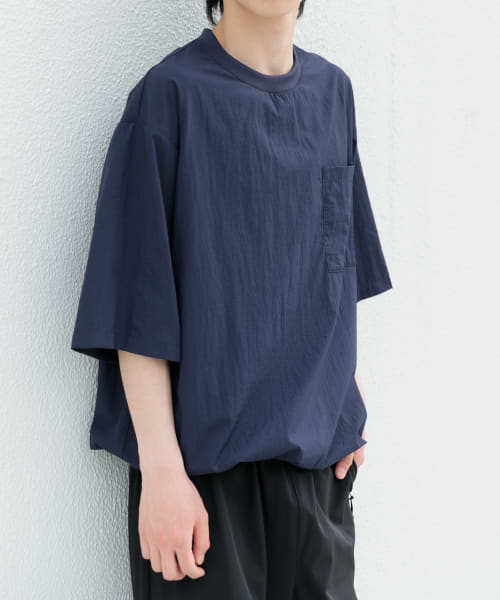 『撥水/イージーケア/接触冷感/UVカット』タスランナイロンクルーネックドロストTシャツ