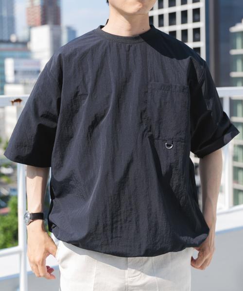 『撥水/イージーケア/接触冷感/UVカット』タスランナイロンクルーネックドロストTシャツ