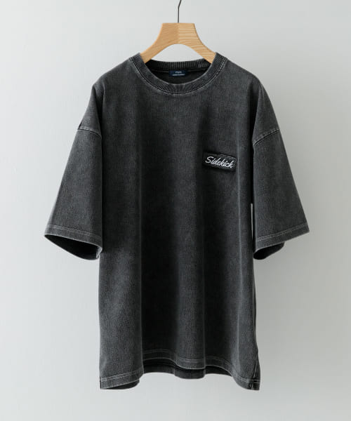 ワンポイント刺繍クルーネックデニムTシャツ